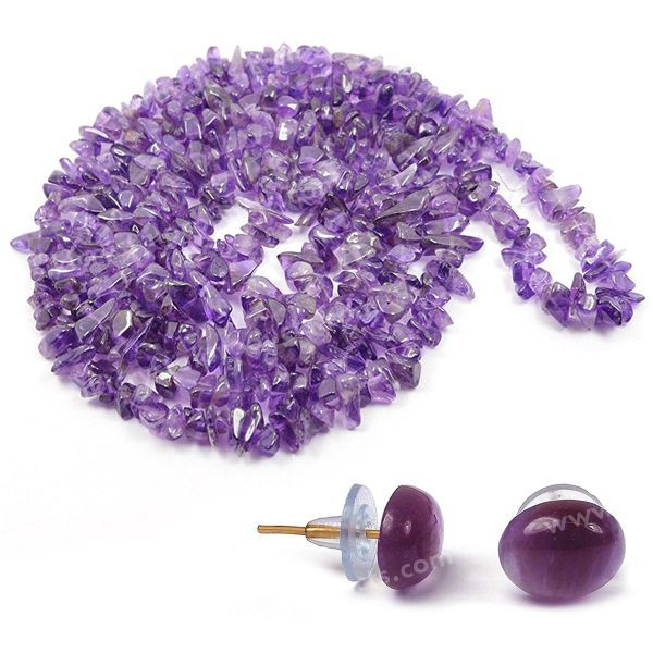 earring1 Natural Crystal Stone Chip Beads Mala Necklace with Earring for Girls & Women - Image 1