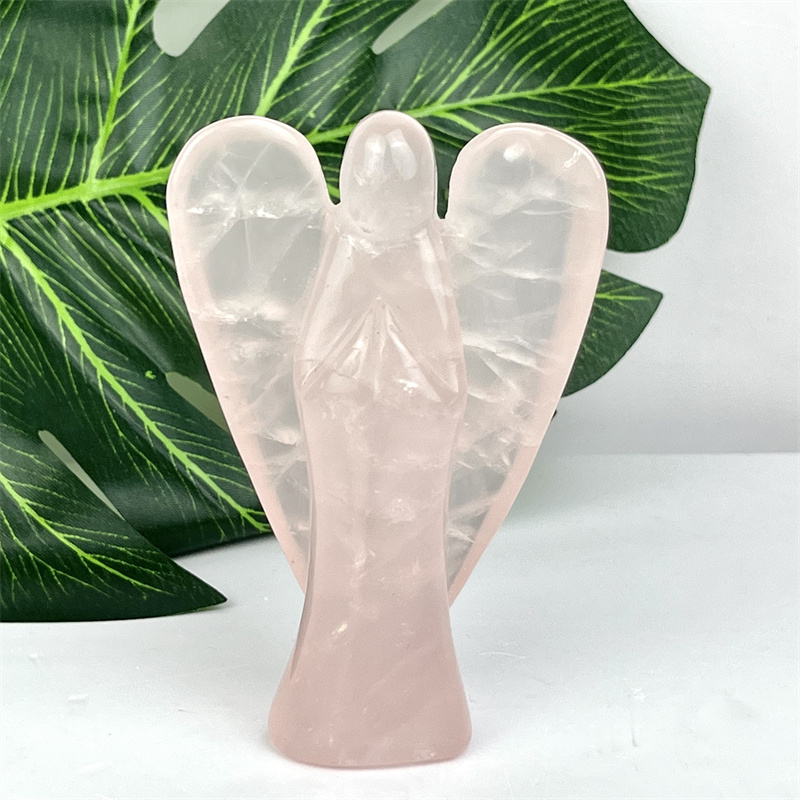 Natural Carved Crystal Healing Stones Crystal Carving Angel For Decoration Rose Quartz Angel - Image 1