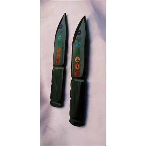 Natural-black-agate-healing-Knife-size-6-inch-7-Chakra-carving-super-quality-fancy-designs-in-stock. Natural black agate healing Knife size 6 inch 7 Chakra carving super quality fancy designs in stock - Image 1