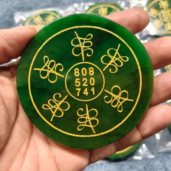 Untitled (24) Astroghar Zibu Prosperity And Wealth Angelic Symbols Engraved Natural Green Jade Crystal Plate For Reiki Healing - Image 1